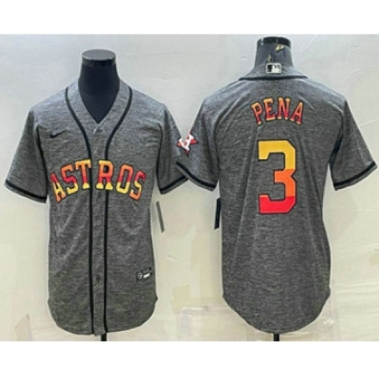 Men's Houston Astros 3 Jeremy Pena Grey Gridiron With Patch Cool Base Stitched Baseball Jersey