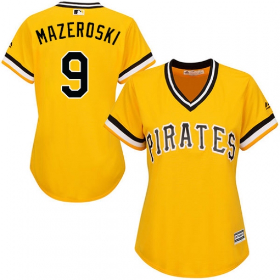 Women's Majestic Pittsburgh Pirates 9 Bill Mazeroski Authentic Gold Alternate Cool Base MLB Jersey