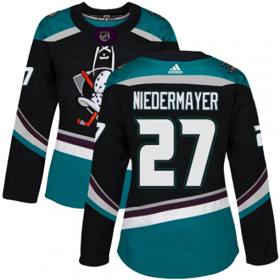 Women's Adidas Anaheim Ducks 27 Scott Niedermayer Authentic Black Teal Third NHL Jersey