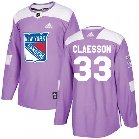 Men's Adidas New York Rangers 33 Fredrik Claesson Authentic Purple Fights Cancer Practice NHL Jersey