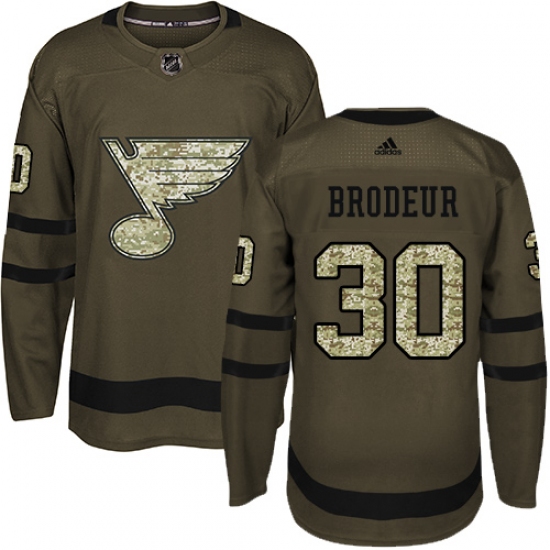 Men's Adidas St. Louis Blues 30 Martin Brodeur Authentic Green Salute to Service NHL Jersey
