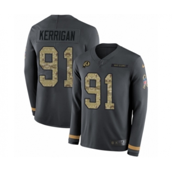 Men's Nike Washington Redskins 91 Ryan Kerrigan Limited Black Salute to Service Therma Long Sleeve NFL Jersey