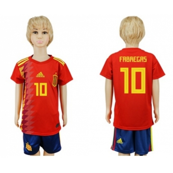 Spain 10 Fabregas Red Home Kid Soccer Country Jersey