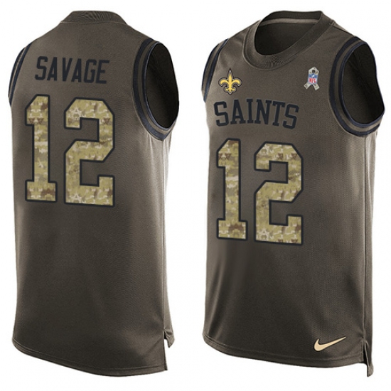 Men's Nike New Orleans Saints 12 Tom Savage Limited Green Salute to Service Tank Top NFL Jersey