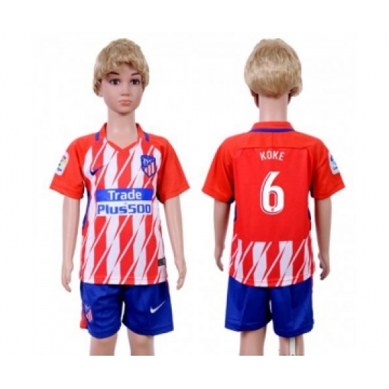 Atletico Madrid 6 Koke Home Kid Soccer Club Jersey