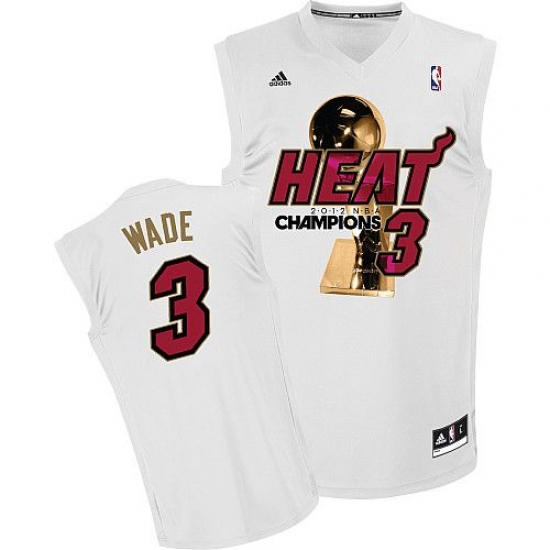 Men's Adidas Miami Heat 3 Dwyane Wade Swingman White Finals Champions NBA Jersey