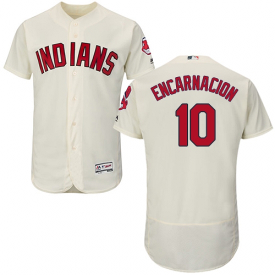 Men's Majestic Cleveland Indians 10 Edwin Encarnacion Cream Flexbase Authentic Collection MLB Jersey