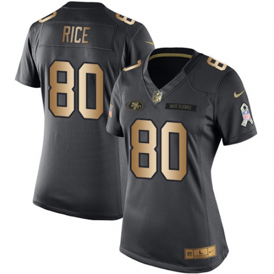 Women's Nike San Francisco 49ers 80 Jerry Rice Limited Black/Gold Salute to Service NFL Jersey