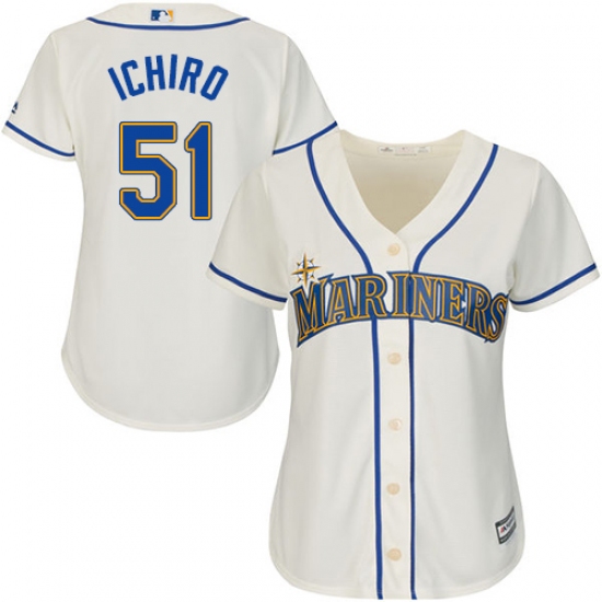 Women's Majestic Seattle Mariners 51 Ichiro Suzuki Authentic Cream Alternate Cool Base MLB Jersey