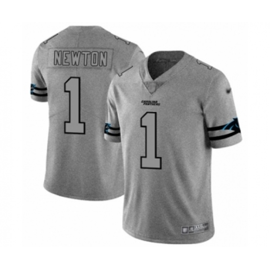 Men's Carolina Panthers 1 Cam Newton Limited Gray Team Logo Gridiron Football Jersey