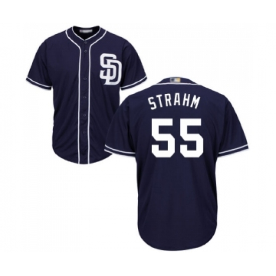 Men's San Diego Padres 55 Matt Strahm Replica Navy Blue Alternate 1 Cool Base Baseball Jersey