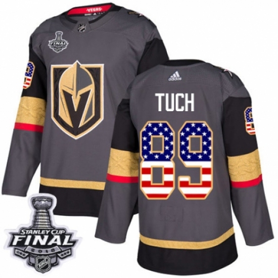 Men's Adidas Vegas Golden Knights 89 Alex Tuch Authentic Gray USA Flag Fashion 2018 Stanley Cup Final NHL Jersey