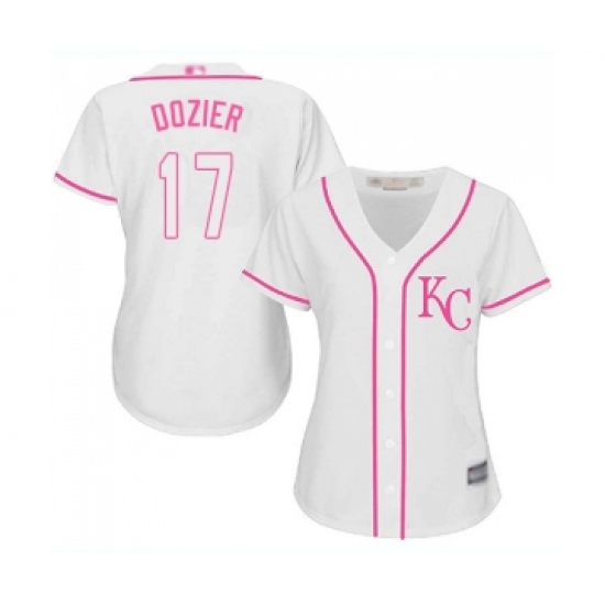 Women's Kansas City Royals 17 Hunter Dozier Replica White Fashion Cool Base Baseball Jersey