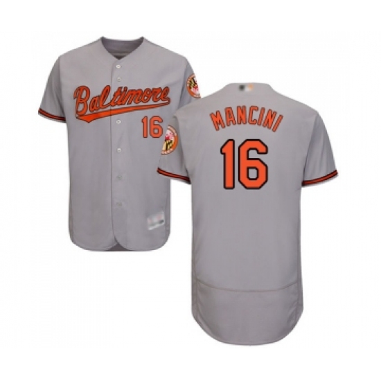 Men's Baltimore Orioles 16 Trey Mancini Grey Road Flex Base Authentic Collection Baseball Jersey
