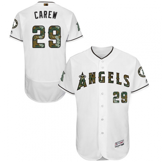 Men's Majestic Los Angeles Angels of Anaheim 29 Rod Carew Authentic White 2016 Memorial Day Fashion Flex Base MLB Jersey