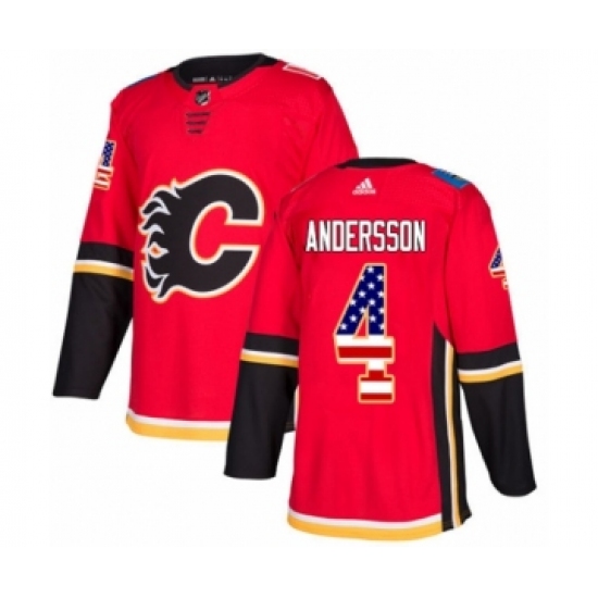 Men's Adidas Calgary Flames 4 Rasmus Andersson Authentic Red USA Flag Fashion NHL Jersey