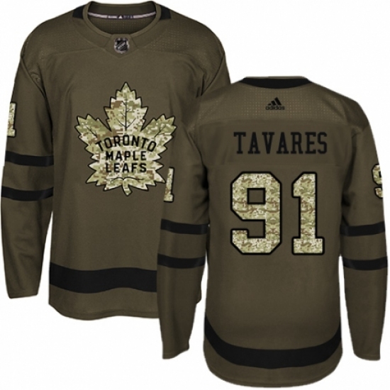 Men's Adidas Toronto Maple Leafs 91 John Tavares Authentic Green Salute to Service NHL Jersey