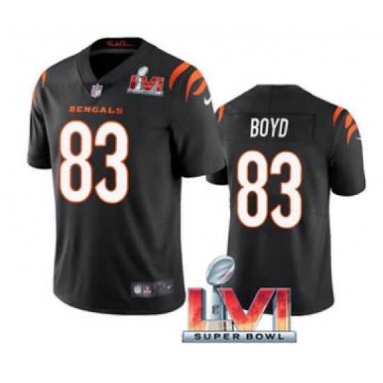 Men's Cincinnati Bengals 83 Tyler Boyd Black 2022 Super Bowl LVI Vapor Limited Stitched Jersey
