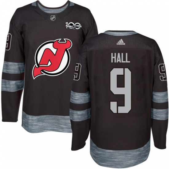 Men's Adidas New Jersey Devils 9 Taylor Hall Authentic Black 1917-2017 100th Anniversary NHL Jersey