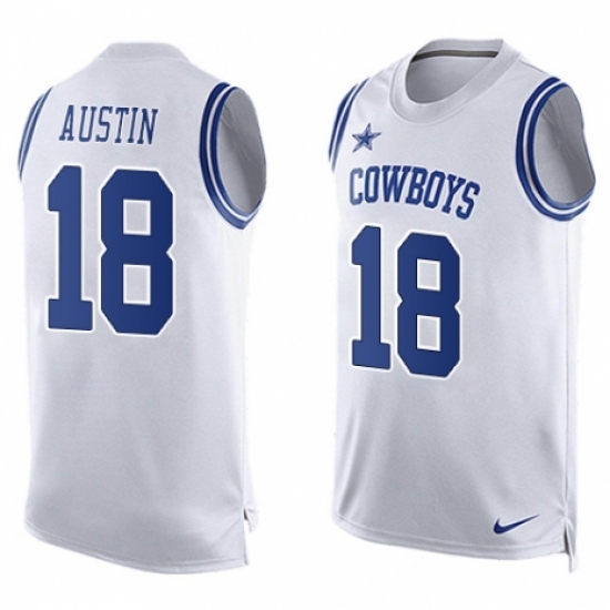 Men's Nike Dallas Cowboys 18 Tavon Austin Limited White Player Name & Number Tank Top NFL Jersey