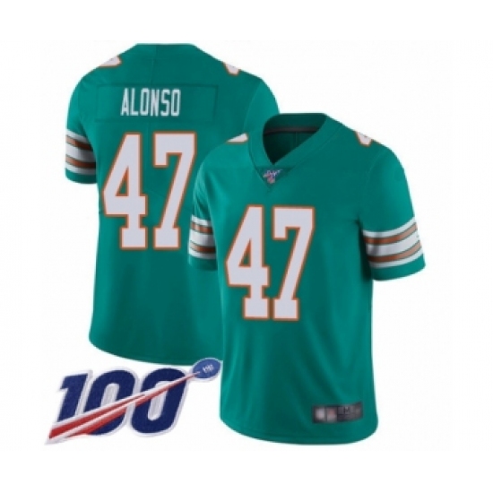 Men's Miami Dolphins 47 Kiko Alonso Aqua Green Alternate Vapor Untouchable Limited Player 100th Season Football Jersey