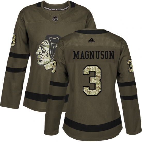 Women's Reebok Chicago Blackhawks 3 Keith Magnuson Authentic Green Salute to Service NHL Jersey