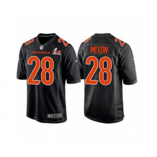 Men's Cincinnati Bengals 28 Joe Mixon 2022 Black Super Bowl LVI Game Stitched Jersey