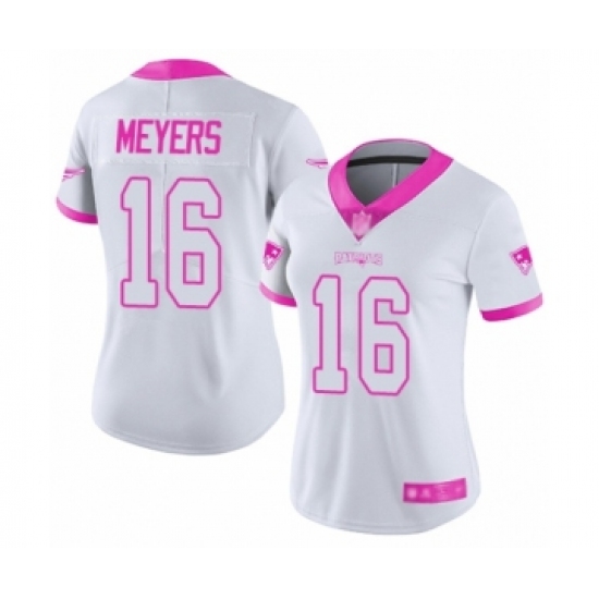 Women's New England Patriots 16 Jakobi Meyers Limited White Pink Rush Fashion Football Jersey