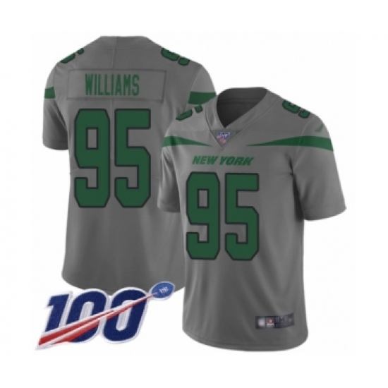 Men's New York Jets 95 Quinnen Williams Limited Gray Inverted Legend 100th Season Football Jersey