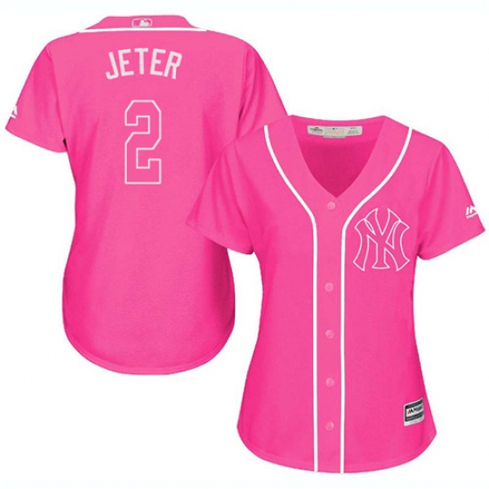 Women's Majestic New York Yankees 2 Derek Jeter Replica Pink Fashion Cool Base MLB Jersey