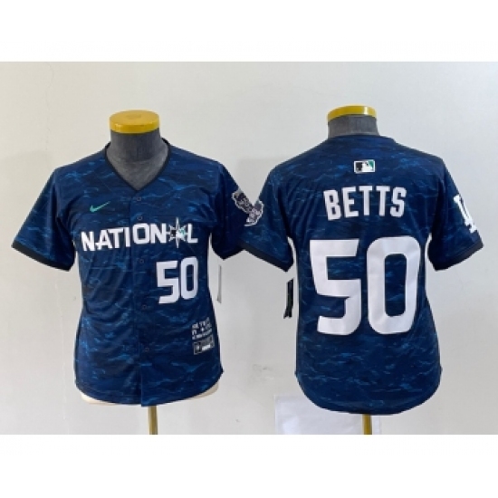 Youth Nike Los Angeles Dodgers 50 Mookie Betts Number Royal 2023 All star Cool Base Stitched Jersey