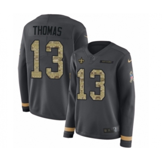 Women's Nike New Orleans Saints 13 Michael Thomas Limited Black Salute to Service Therma Long Sleeve NFL Jersey