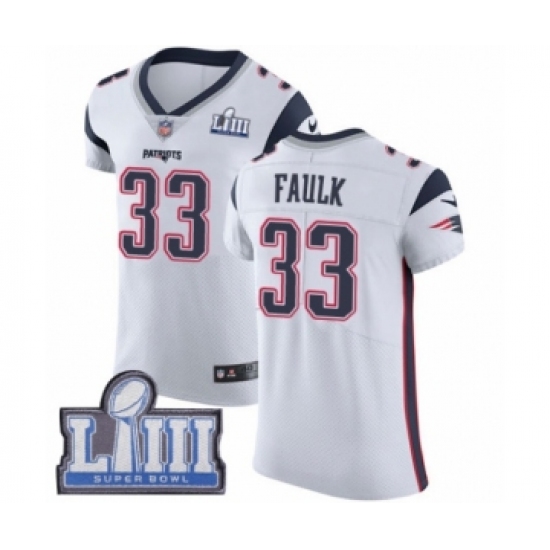 Men's Nike New England Patriots 33 Kevin Faulk White Vapor Untouchable Elite Player Super Bowl LIII Bound NFL Jersey