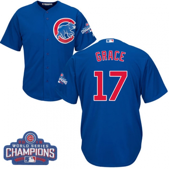 Youth Majestic Chicago Cubs 17 Mark Grace Authentic Royal Blue Alternate 2016 World Series Champions Cool Base MLB Jersey