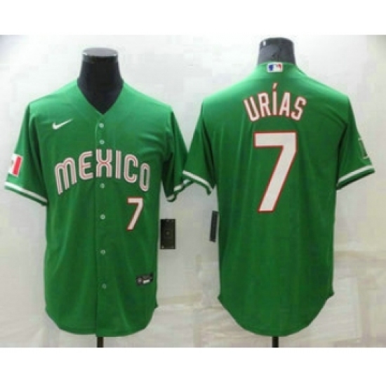 Men's Mexico Baseball 7 Julio Urias Number Green 2023 World Baseball Classic Stitched Jersey
