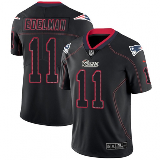 Men's Nike New England Patriots 11 Julian Edelman Limited Lights Out Black Rush NFL Jersey