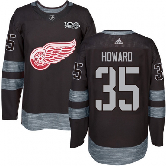 Men's Adidas Detroit Red Wings 35 Jimmy Howard Authentic Black 1917-2017 100th Anniversary NHL Jersey