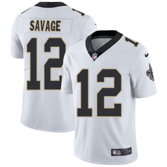 Men's Nike New Orleans Saints 12 Tom Savage White Vapor Untouchable Limited Player NFL Jersey