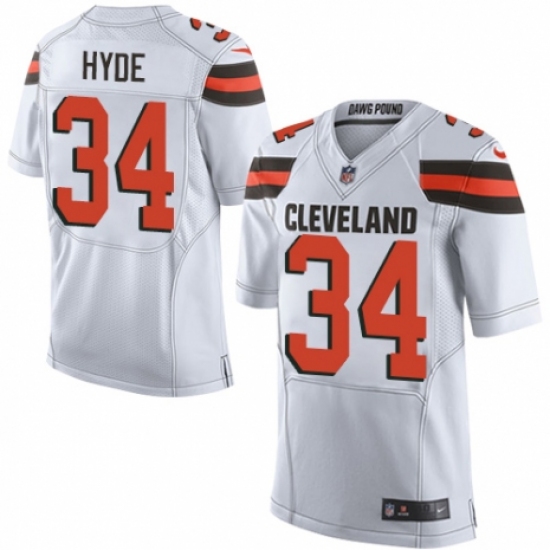 Men's Nike Cleveland Browns 34 Carlos Hyde Elite White NFL Jersey
