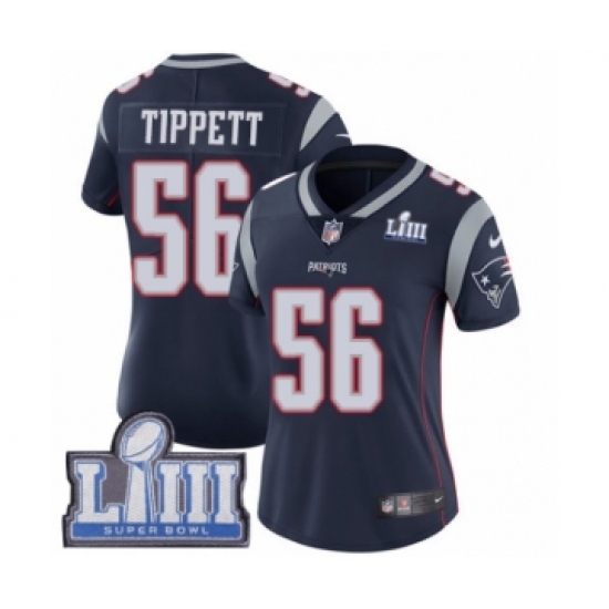 Women's Nike New England Patriots 56 Andre Tippett Navy Blue Team Color Vapor Untouchable Limited Player Super Bowl LIII Bound NFL Jersey