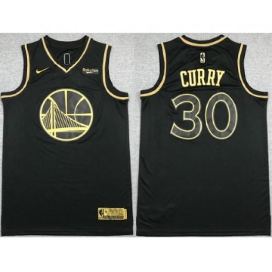 Men's Golden State Warriors 30 Stephen Curry Black Gold Stitched Jersey
