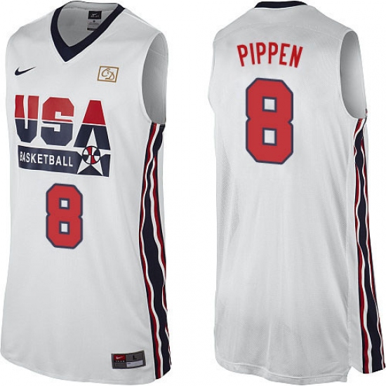 Men's Nike Team USA 8 Scottie Pippen Authentic White 2012 Olympic Retro Basketball Jersey