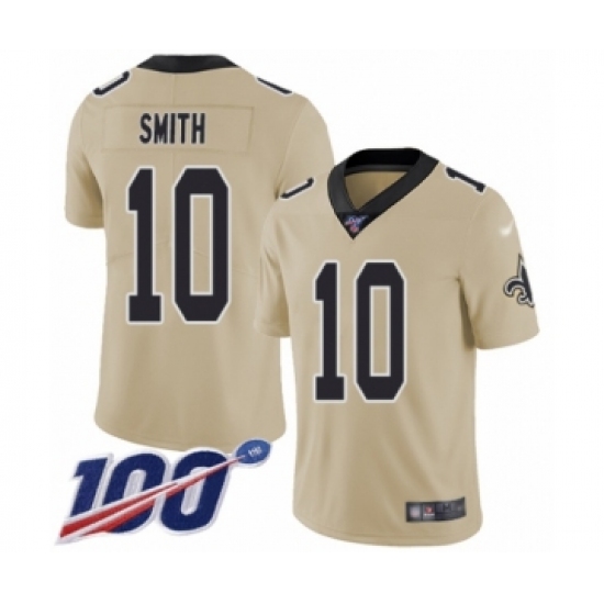 Men's New Orleans Saints 10 TreQuan Smith Limited Gold Inverted Legend 100th Season Football Jersey