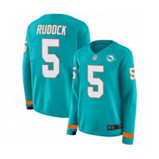 Women's Miami Dolphins 5 Jake Rudock Limited Aqua Therma Long Sleeve Football Jersey