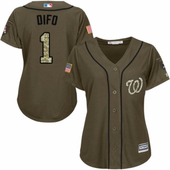 Women's Majestic Washington Nationals 1 Wilmer Difo Authentic Green Salute to Service MLB Jersey