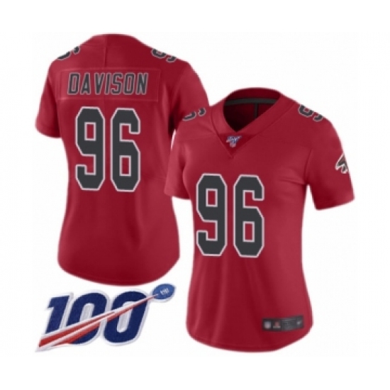 Women's Atlanta Falcons 96 Tyeler Davison Limited Red Rush Vapor Untouchable 100th Season Football Jersey