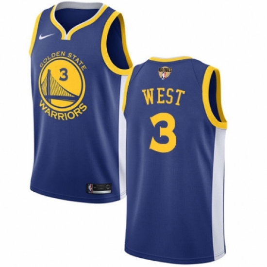 Men's Nike Golden State Warriors 3 David West Swingman Royal Blue Road 2018 NBA Finals Bound NBA Jersey - Icon Edition