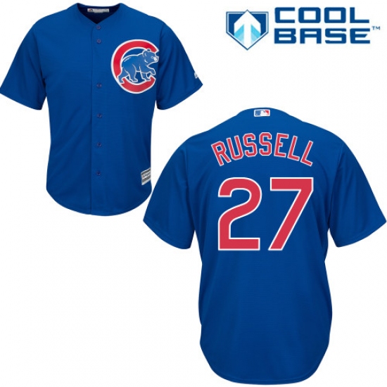 Youth Majestic Chicago Cubs 27 Addison Russell Replica Royal Blue Alternate Cool Base MLB Jersey