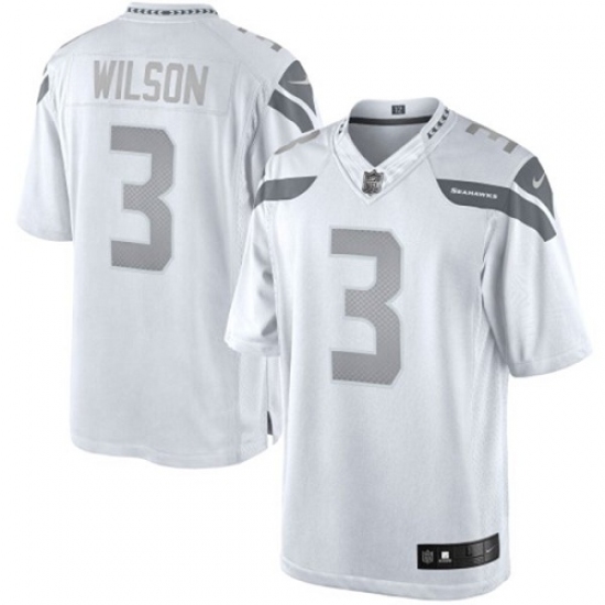 Men's Nike Seattle Seahawks 3 Russell Wilson Limited White Platinum NFL Jersey