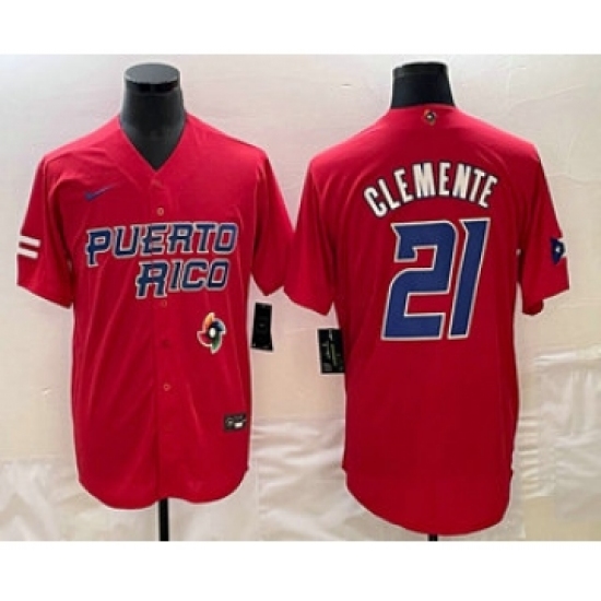Men's Puerto Rico Baseball 21 Roberto Clemente 2023 Red World Classic Stitched Jersey
